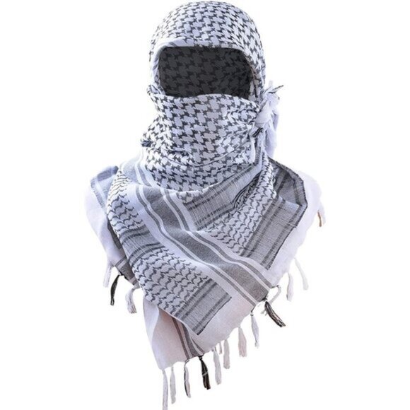 ⚡Men White 100% Cotton Military Shemagh Tactical Desert Keffiyeh Scarf Wrap - Picture 1 of 8
